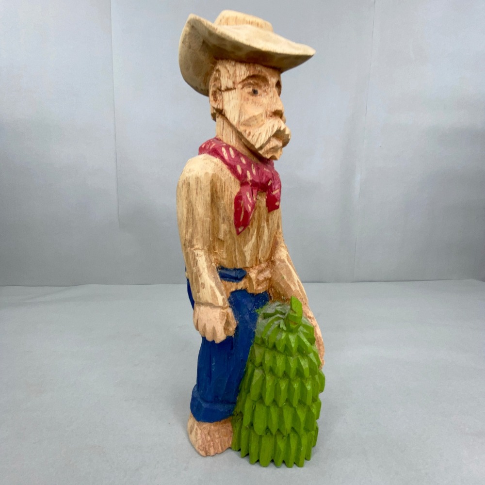 Vintage Hand Carved Wood‎ Cowboy Figurine Rustic Folk Art Southwestern 9.5"